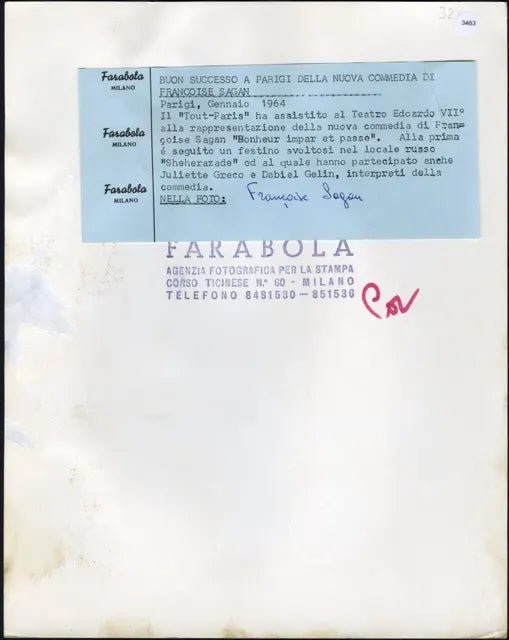 Françoise Sagan 1964 Ft 3463 - Stampa 21x27 cm - Farabola Stampa ai sali d'argento