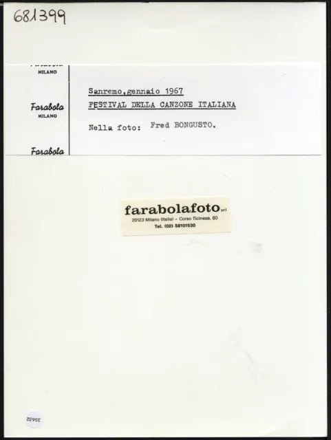 Fred Bongusto Sanremo 1967 Ft 35652 - Stampa 24x18 cm - Farabola Stampa ai sali d'argento (anni 90)