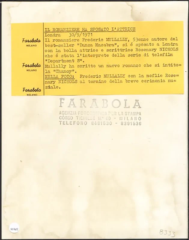 Frederic Mullally e Rosemary Nichols 1971 Ft 37656 - Stampa 24x18 cm - Farabola Stampa ai sali d'argento