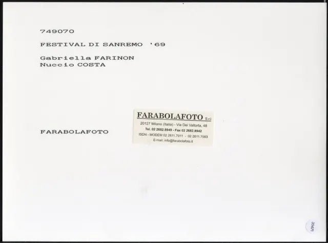 Gabriella Farinon Nuccio Costa 1969 Ft 35671 - Stampa 24x18 cm - Farabola Stampa ai sali d'argento (anni 90)