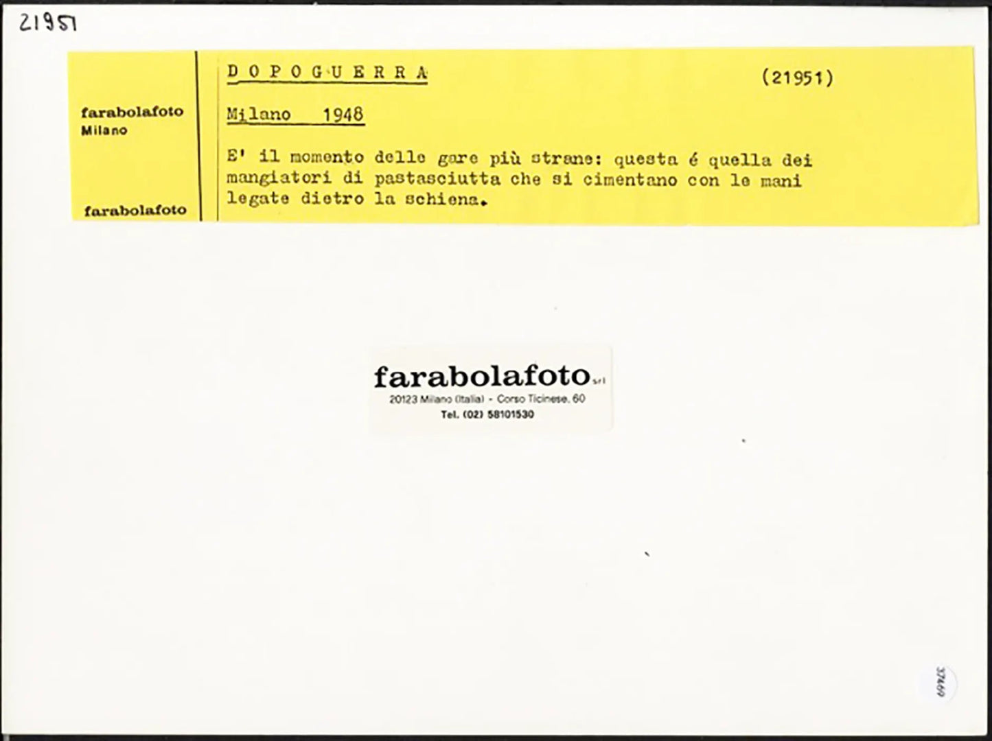 Gara di mangiatori di pastasciutta 1948 Ft 37469 - Stampa 24x18 cm - Farabola Stampa ai sali d'argento