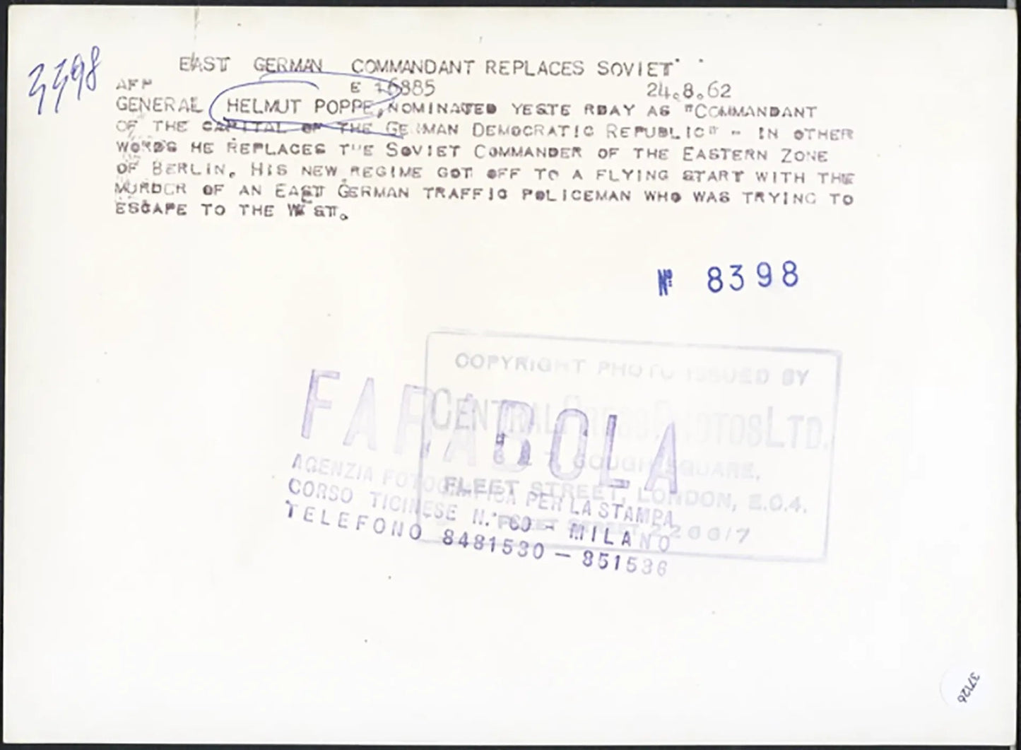 Generale Poppe Berlino Est 1962 Ft 37126 - Stampa 20x15 cm - Farabola Stampa ai sali d'argento