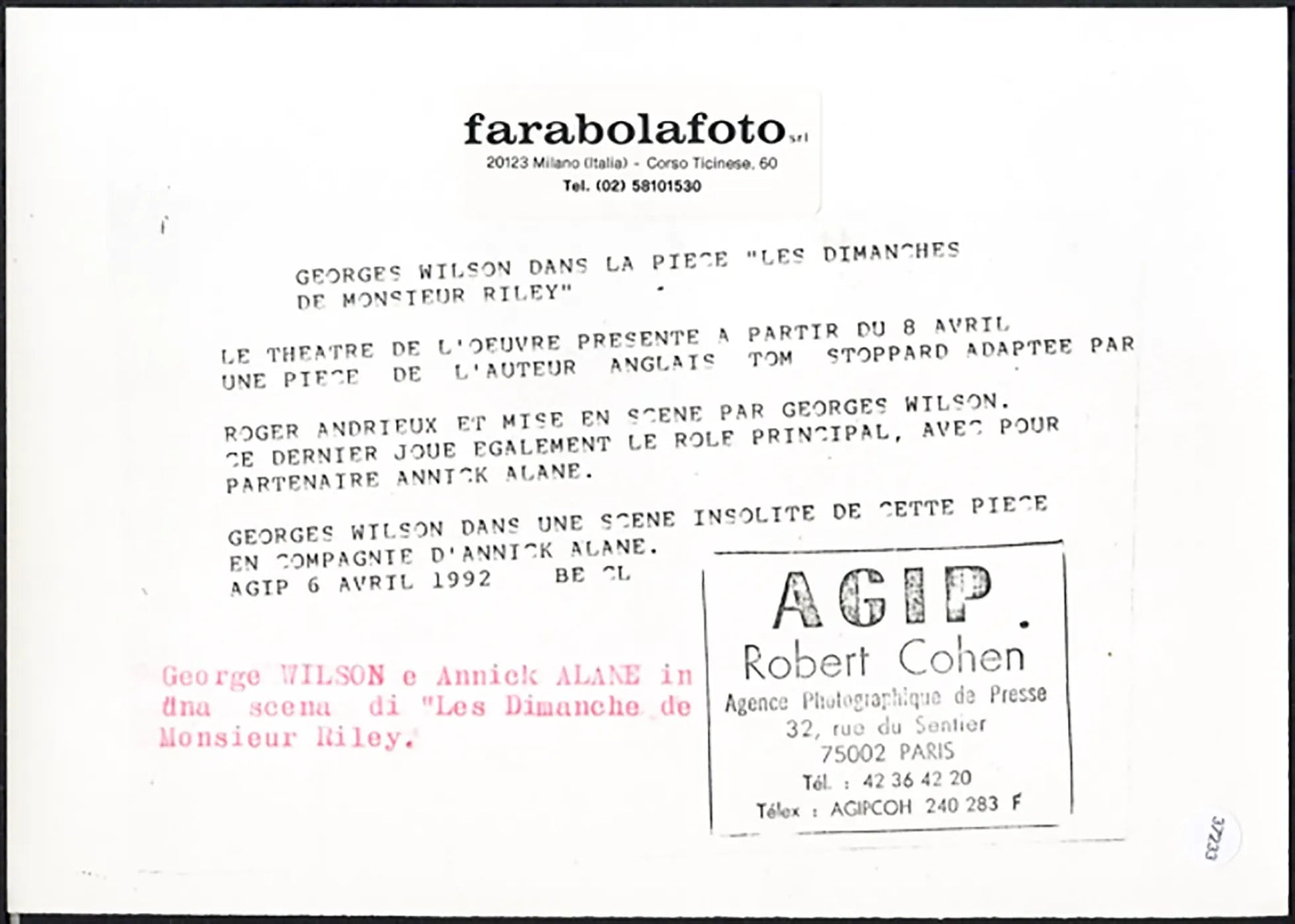 George Wilson e Annick Alane 1992 Ft 37233 - Stampa 21x15 cm - Farabola Stampa ai sali d'argento