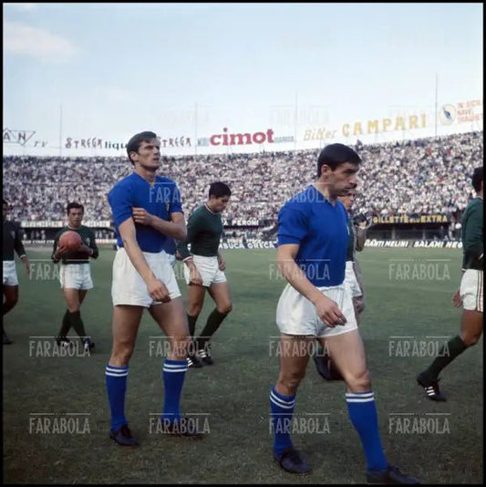 Giacinto Facchetti e Tarcisio Burgnich, Italia vs Messico, anni 70 - Farabola Immagine digitale