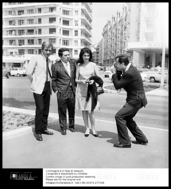 Gian Maria Volontè, Elio Petri, Irene Papas e Gabriele Ferzetti, Festival di Cannes, 1967 - Farabola Immagine digitale