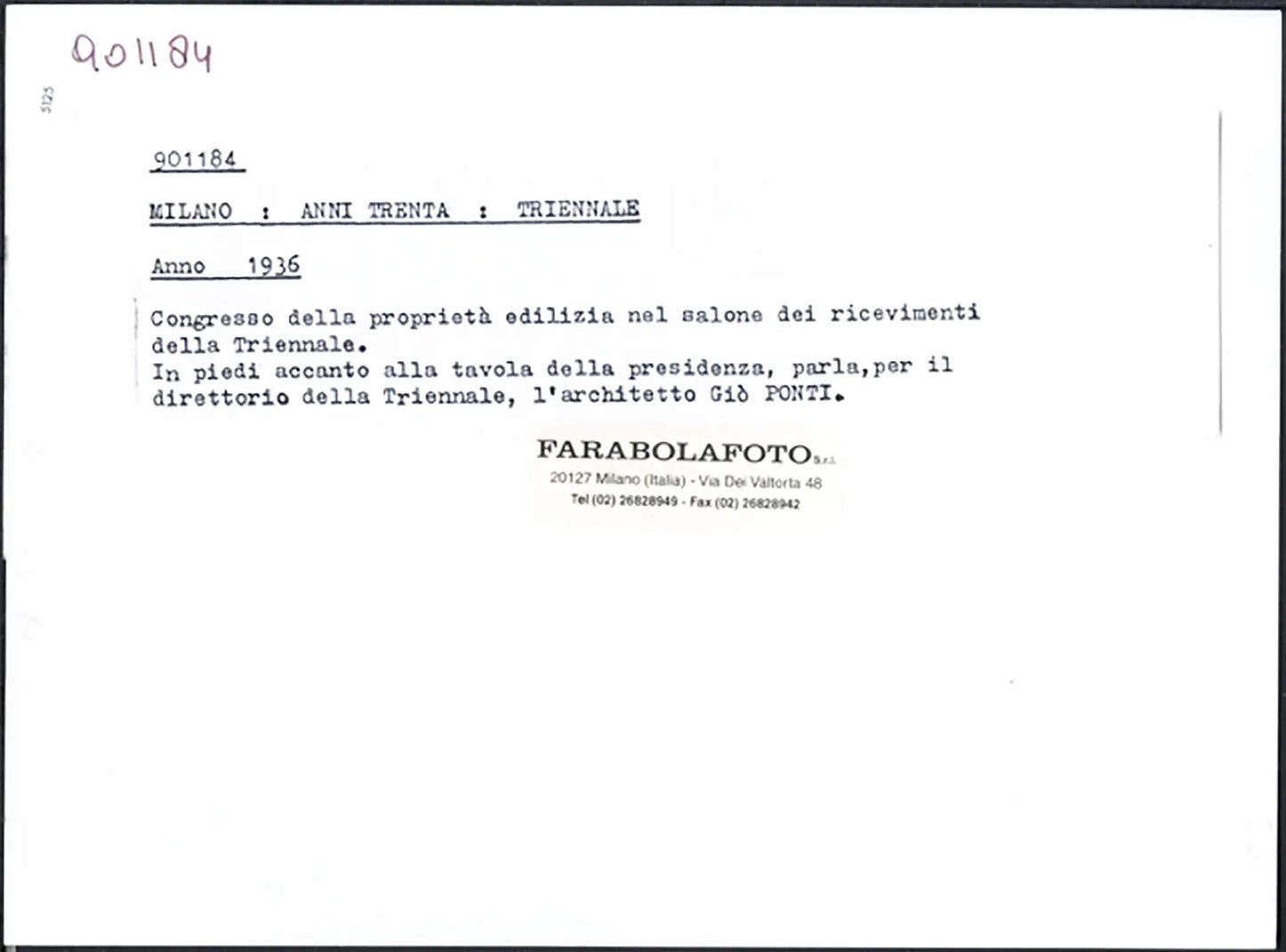 Gio' Ponti alla Triennale 1936 Ft 5125 - Stampa 24x18 cm - Farabola Stampa ai sali d'argento (anni 90)