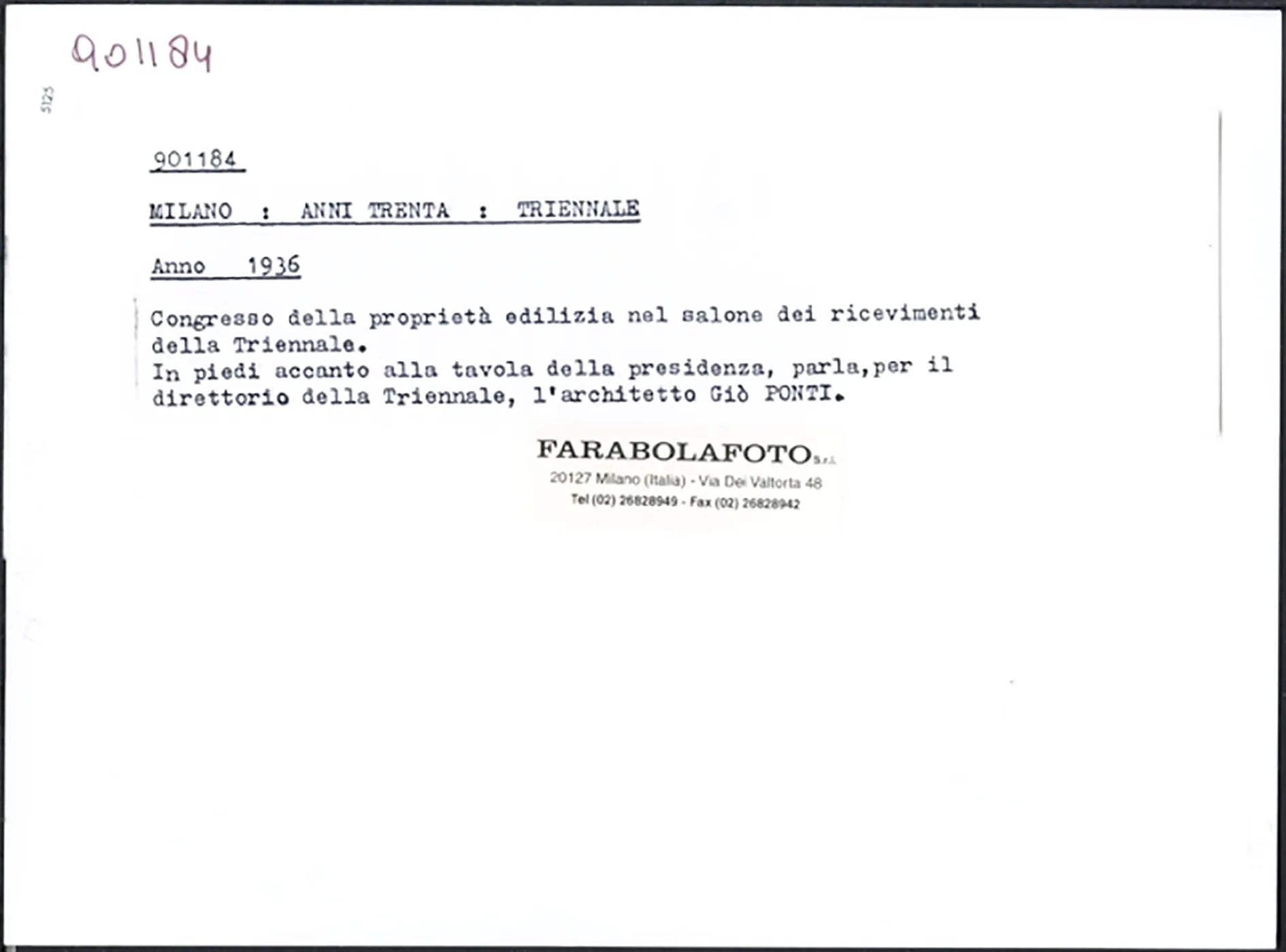 Gio' Ponti alla Triennale 1936 Ft 5125 - Stampa 24x18 cm - Farabola Stampa ai sali d'argento (anni 90)