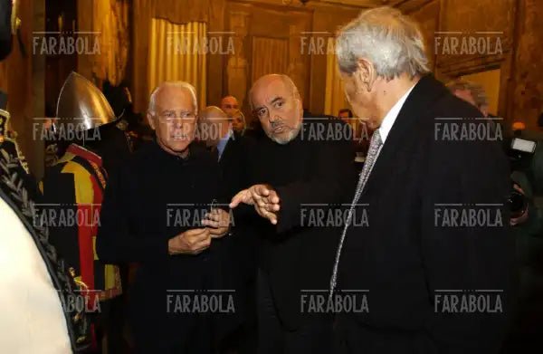 Giorgio Armani, Elio Fiorucci e Ottavio Missoni, Milano, 2004 - Farabola Immagine digitale
