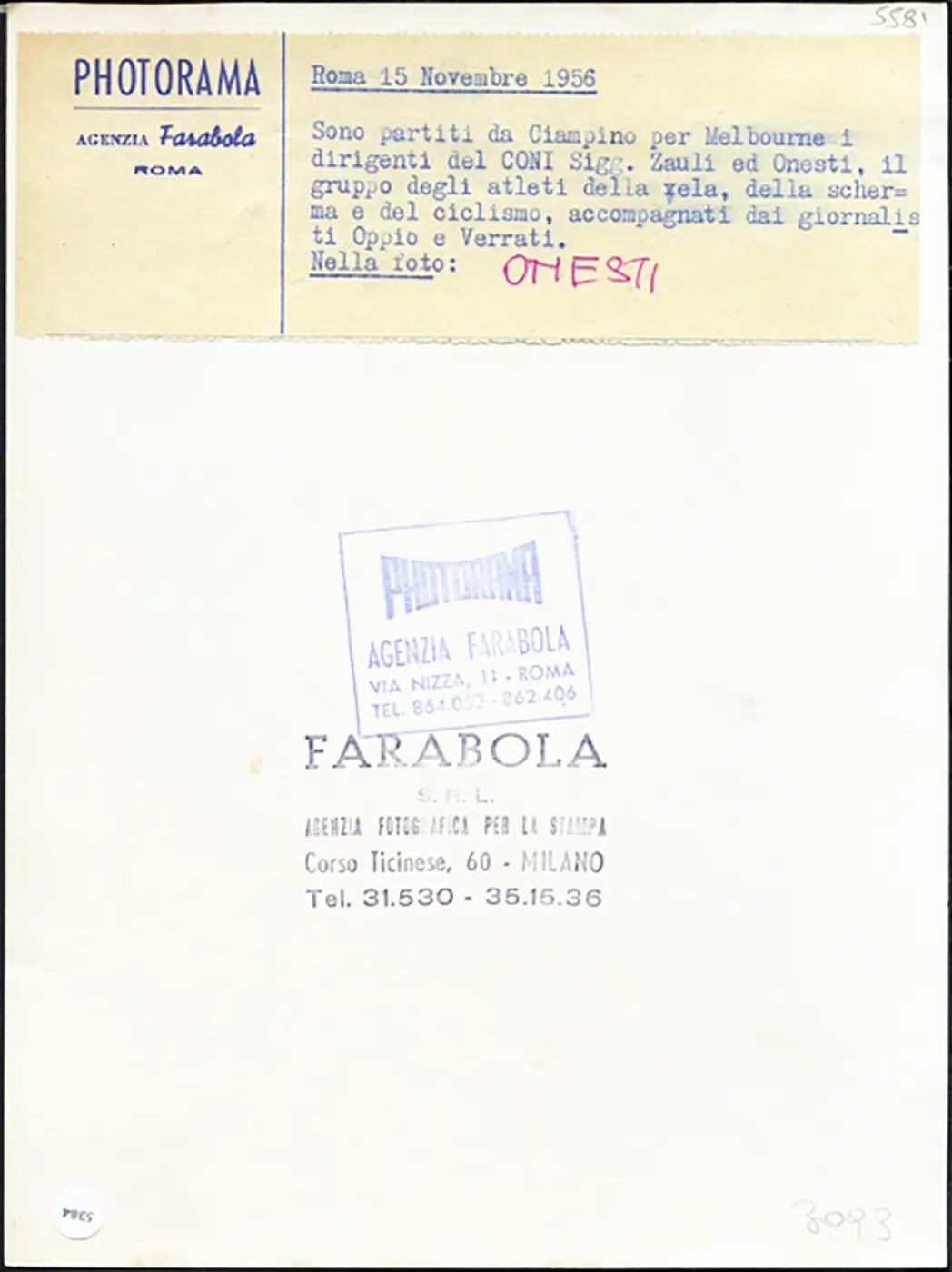 Giulio Onesti Olimpiadi Melbourne 1956 Ft 5384 - Stampa 24x18 cm - Farabola Stampa ai sali d'argento