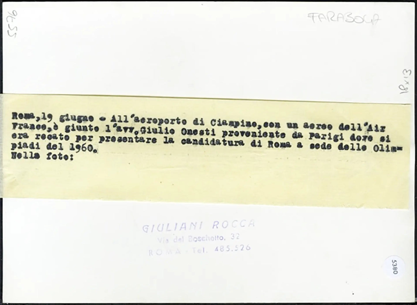 Giulio Onesti presidente Coni 1955 Ft 5380 - Stampa 13x18 cm - Farabola Stampa ai sali d'argento