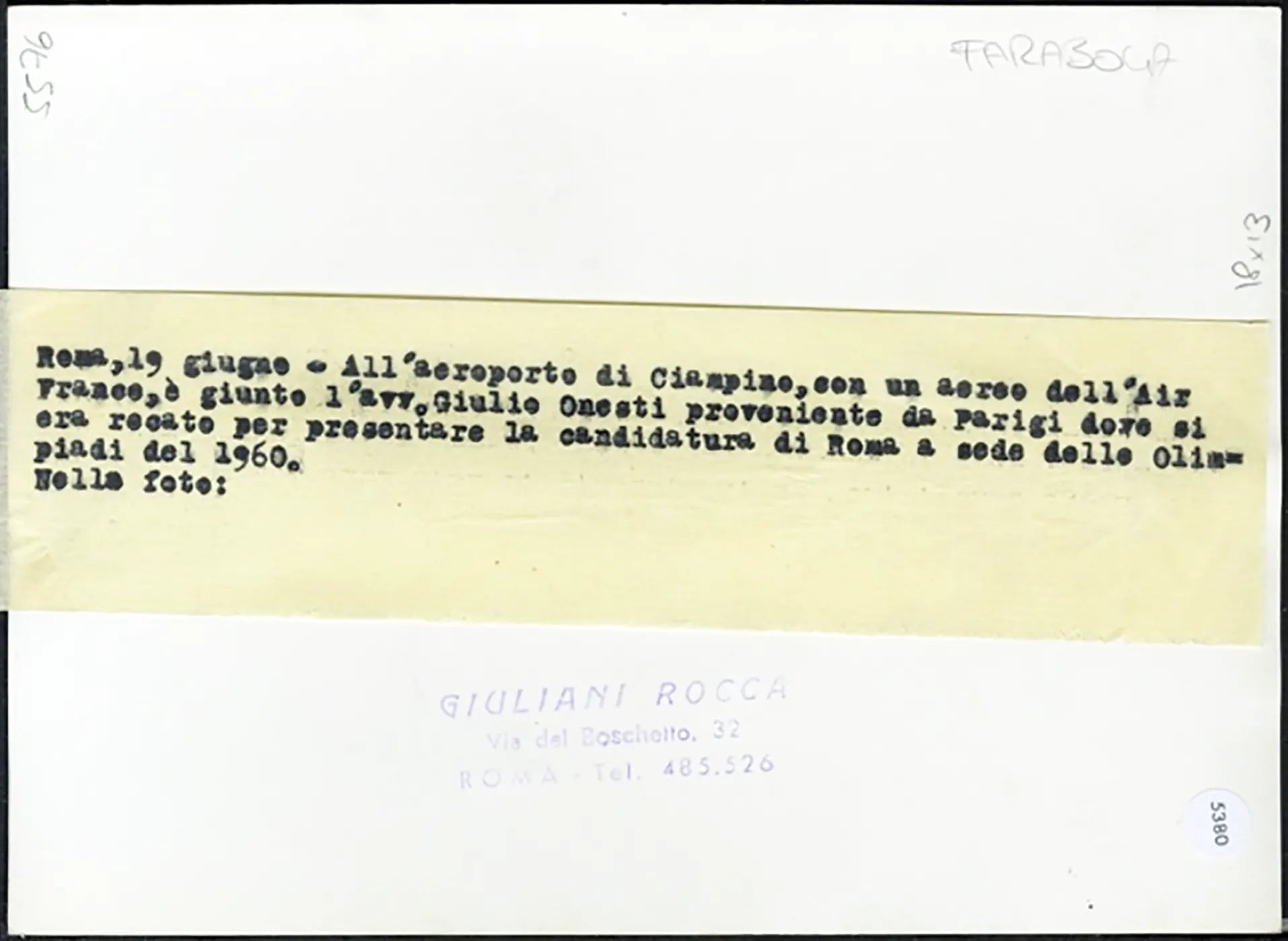 Giulio Onesti presidente Coni 1955 Ft 5380 - Stampa 13x18 cm - Farabola Stampa ai sali d'argento