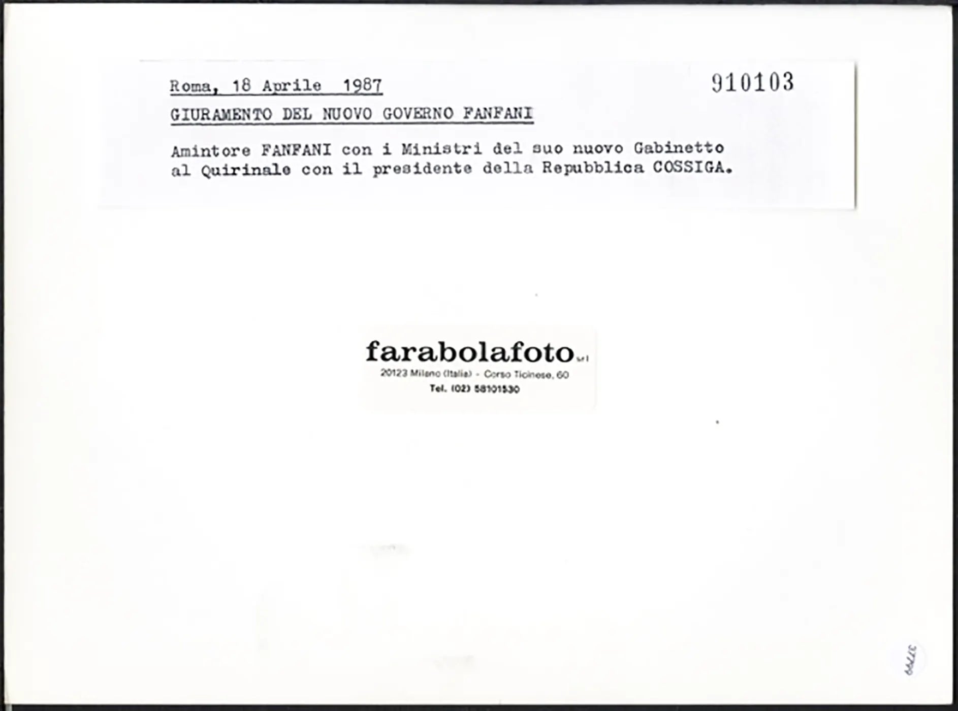 Giuramento Governo Fanfani 1987 Ft 37799 - Stampa 24x18 cm - Farabola Stampa ai sali d'argento