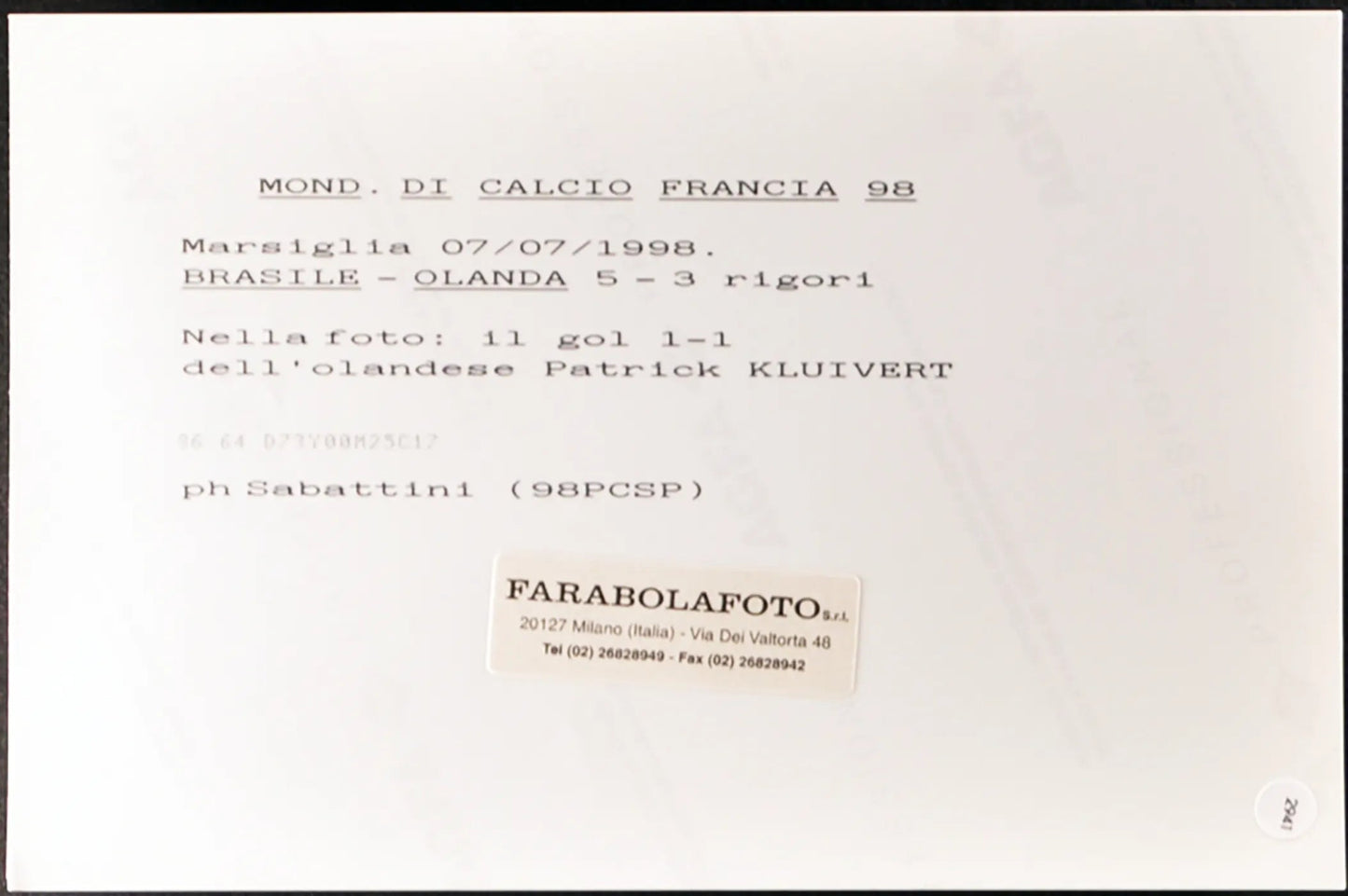 Gol di Kluivert Mondiali Francia 98 Ft 2941 - Stampa 20x15 cm - Farabola Stampa ai sali d'argento