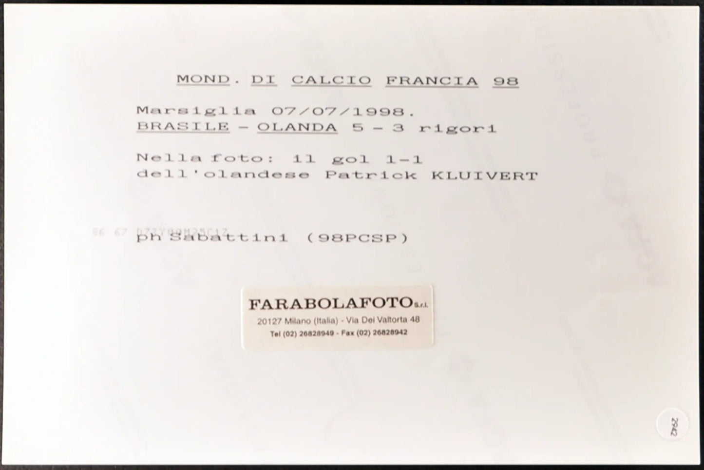 Gol di Kluivert Mondiali Francia 98 Ft 2942 - Stampa 20x15 cm - Farabola Stampa ai sali d'argento