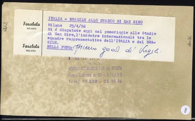 Gol di Virgili Italia - Brasile 1956 Ft 3915 - Stampa 20x12 cm - Farabola Stampa ai sali d'argento