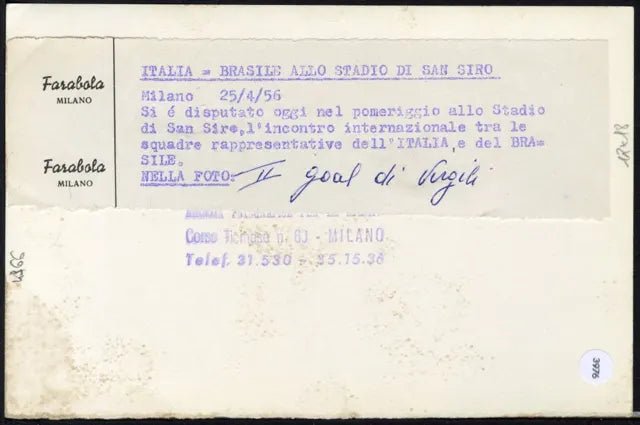 Gol di Virgili, Italia - Brasile 1956 Ft 3976 - Stampa 18x13 cm - Farabola Stampa ai sali d'argento