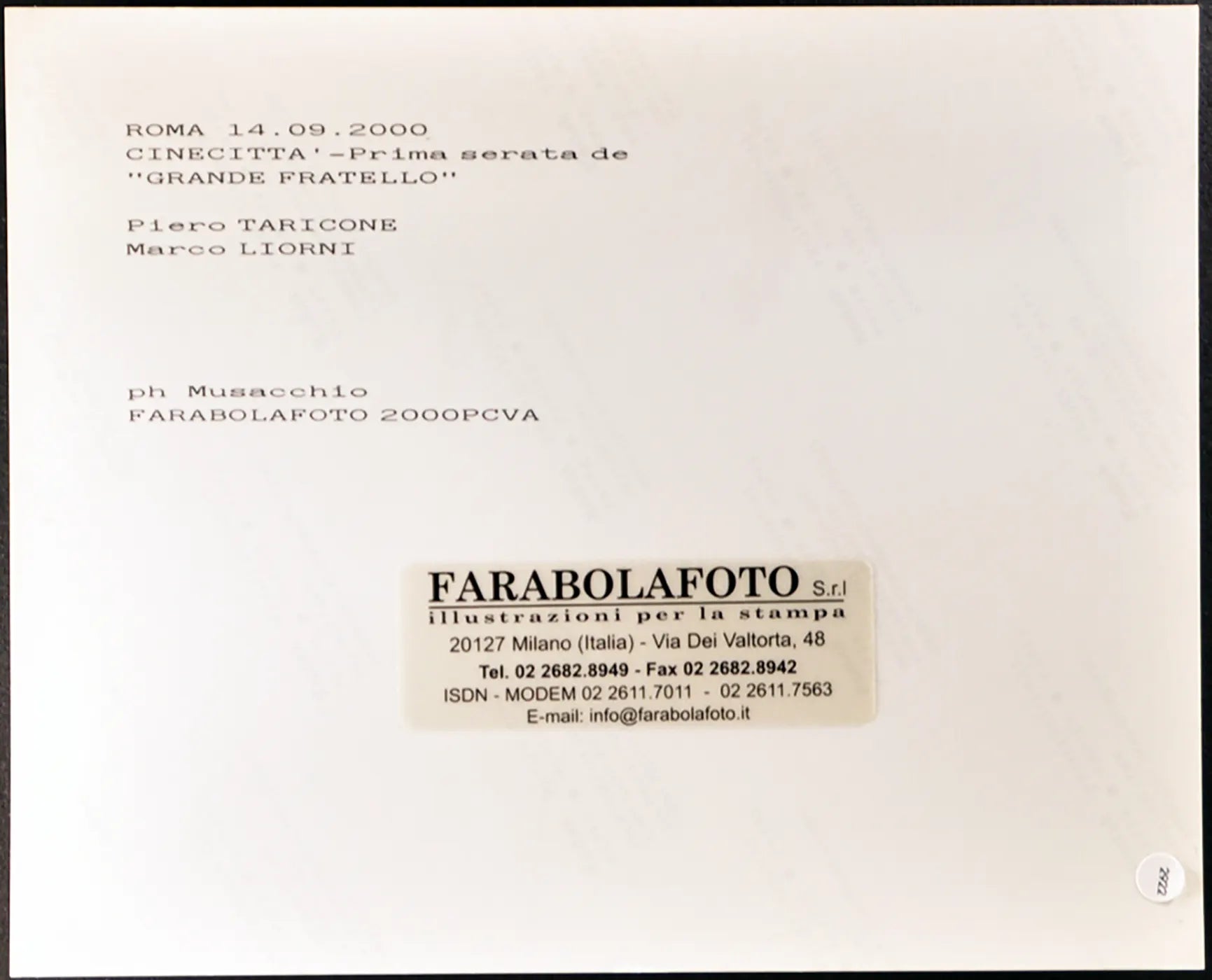 Grande Fratello 1 Taricone e Liorni Ft 2922 - Stampa 20x25 cm - Farabola Stampa digitale