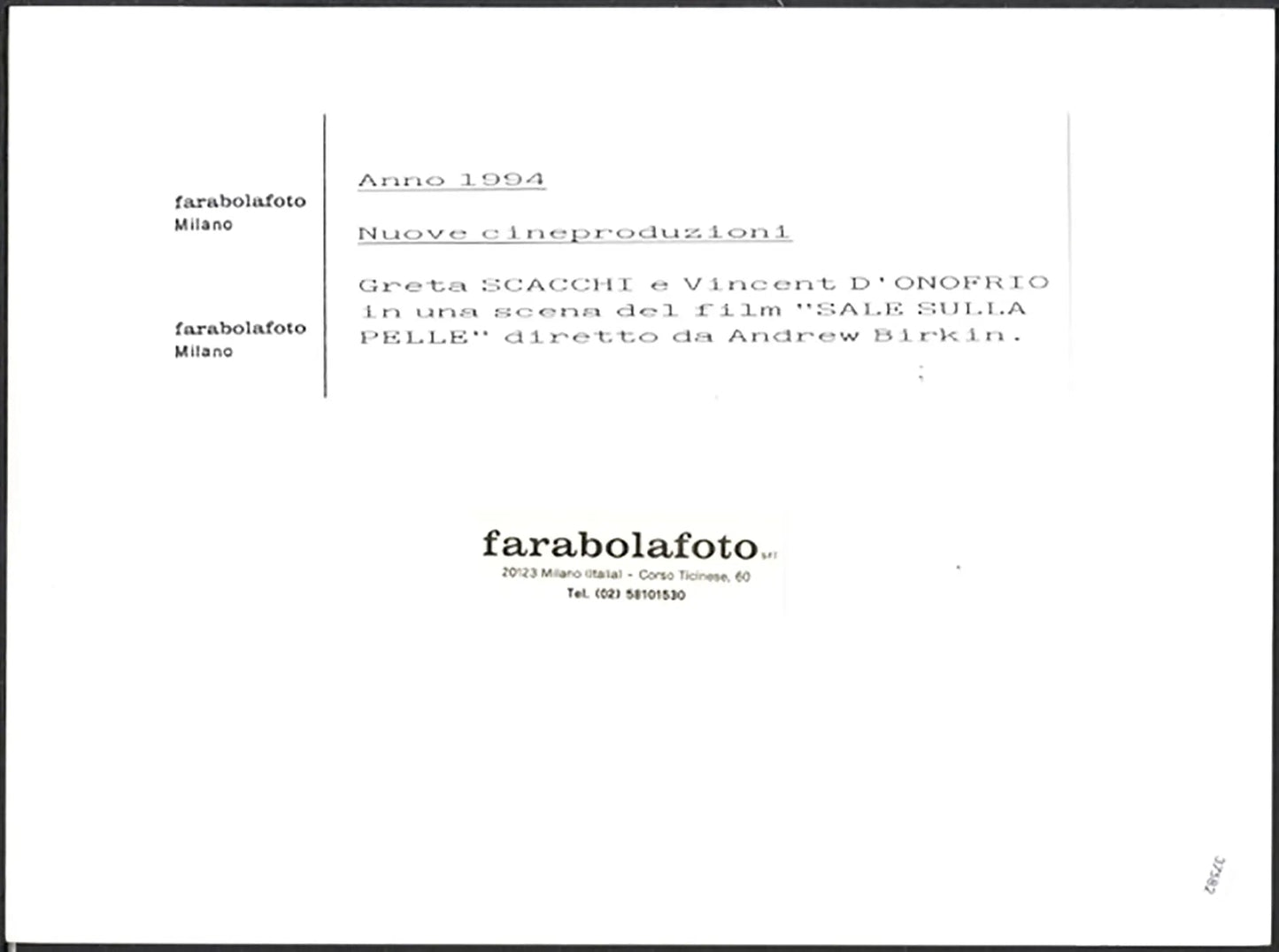 Greta Scacchi e Vincent D'Onofrio 1994 Ft 37582 - Stampa 24x18 cm - Farabola Stampa ai sali d'argento