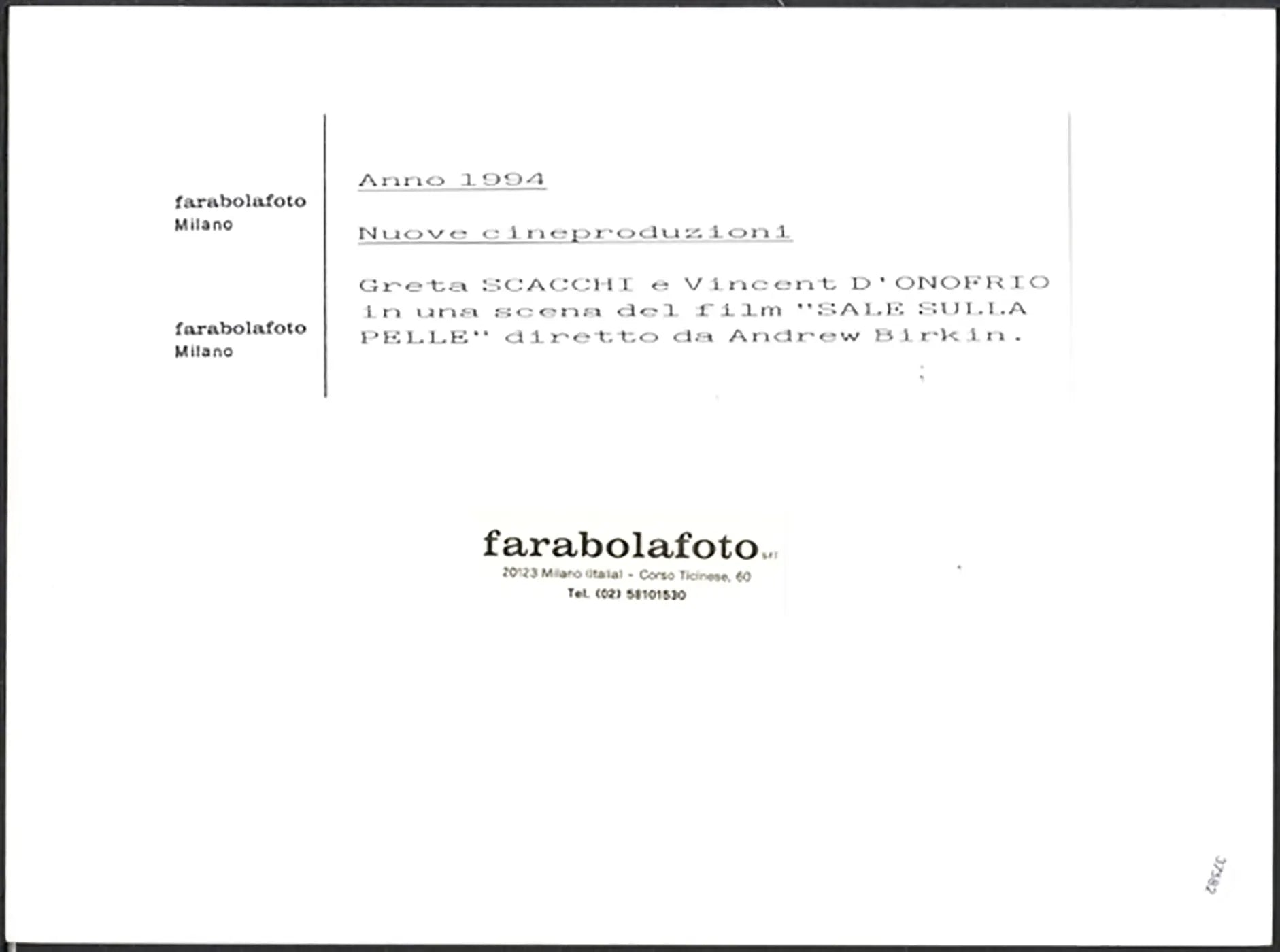Greta Scacchi e Vincent D'Onofrio 1994 Ft 37582 - Stampa 24x18 cm - Farabola Stampa ai sali d'argento