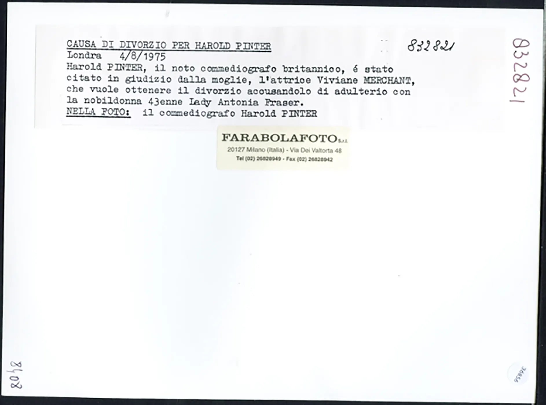 Harold Pinter 1975 Ft 36856 - Stampa 24x18 cm - Farabola Stampa ai sali d'argento