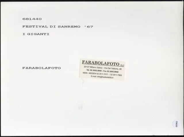 I Giganti Sanremo 1967 Ft 35630 - Stampa 24x18 cm - Farabola Stampa ai sali d'argento (anni 90)