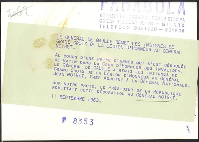 Il generale De Gaulle e.il generale Noiret 1963 Ft 37624 - Stampa 18x13 cm - Farabola Stampa ai sali d'argento