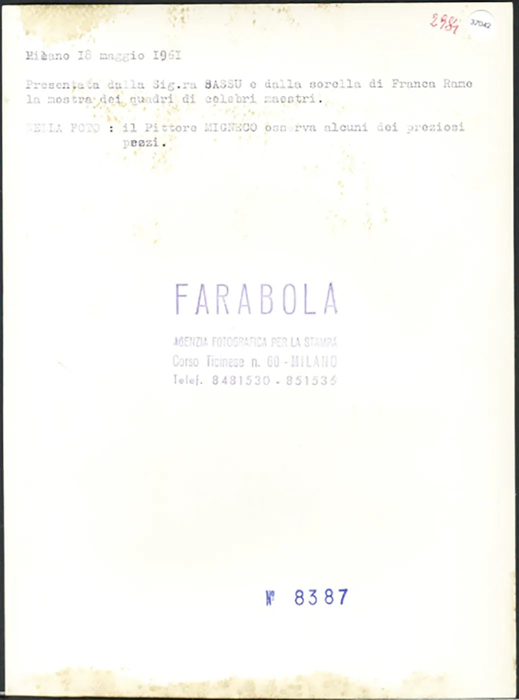 Il pittore Giuseppe Migneco 1961 Ft 37042 - Stampa 24x18 cm - Farabola Stampa ai sali d'argento