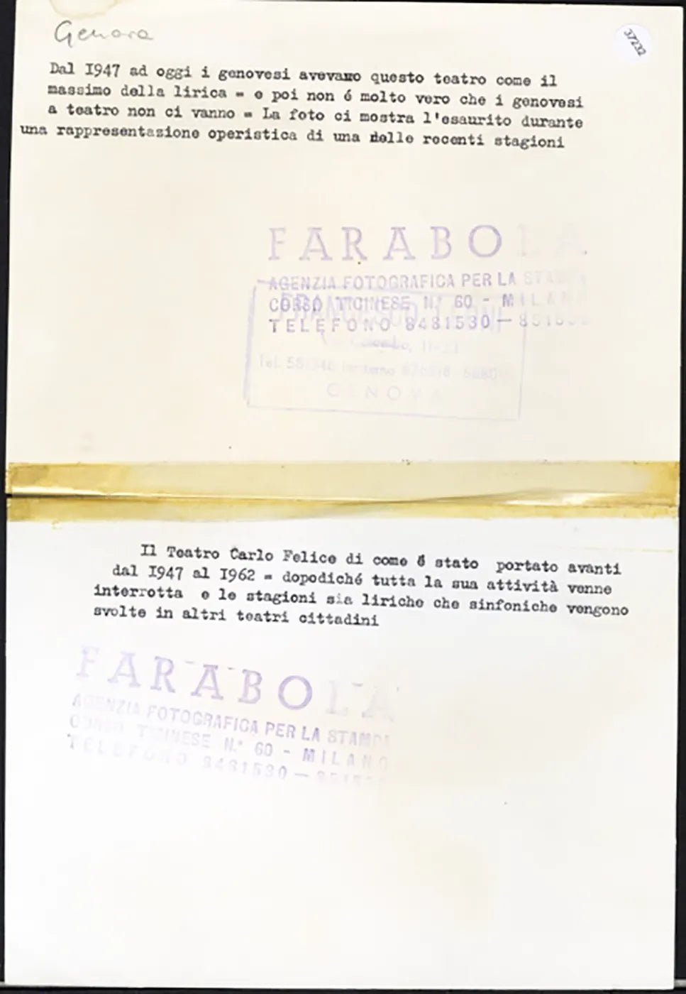 Il Teatro Carlo Felice a Genova anni 60 Ft 37232 - Stampa 17x25 cm - Farabola Stampa ai sali d'argento