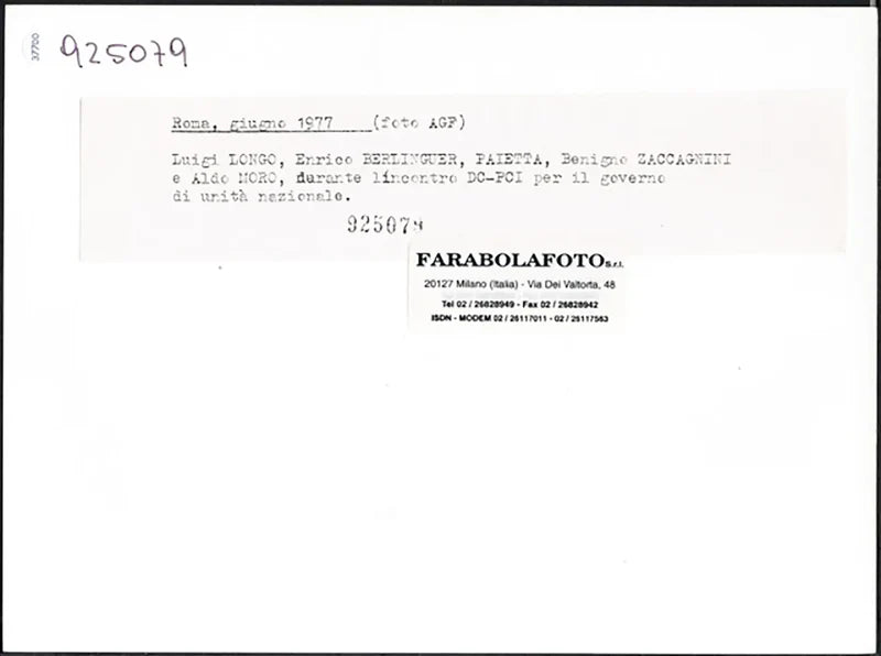 Incontro DC - PCI per Governo unità nazionale 1977 Ft 37700 - Stampa 24x18 cm - Farabola Stampa ai sali d'argento