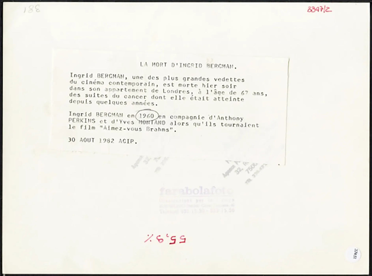 Ingrid Bergman Anthony Perkins Yves Montand Ft 37451 - Stampa 24x18 cm - Farabola Stampa ai sali d'argento