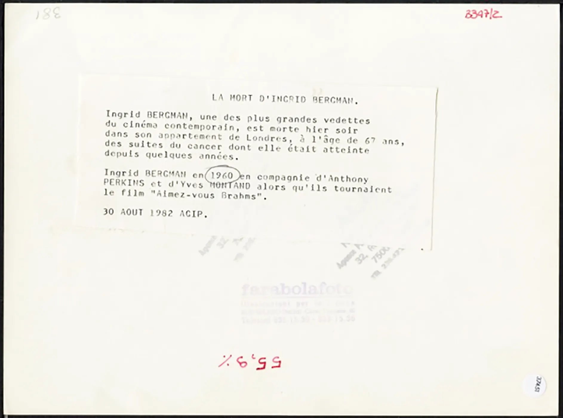 Ingrid Bergman Anthony Perkins Yves Montand Ft 37451 - Stampa 24x18 cm - Farabola Stampa ai sali d'argento