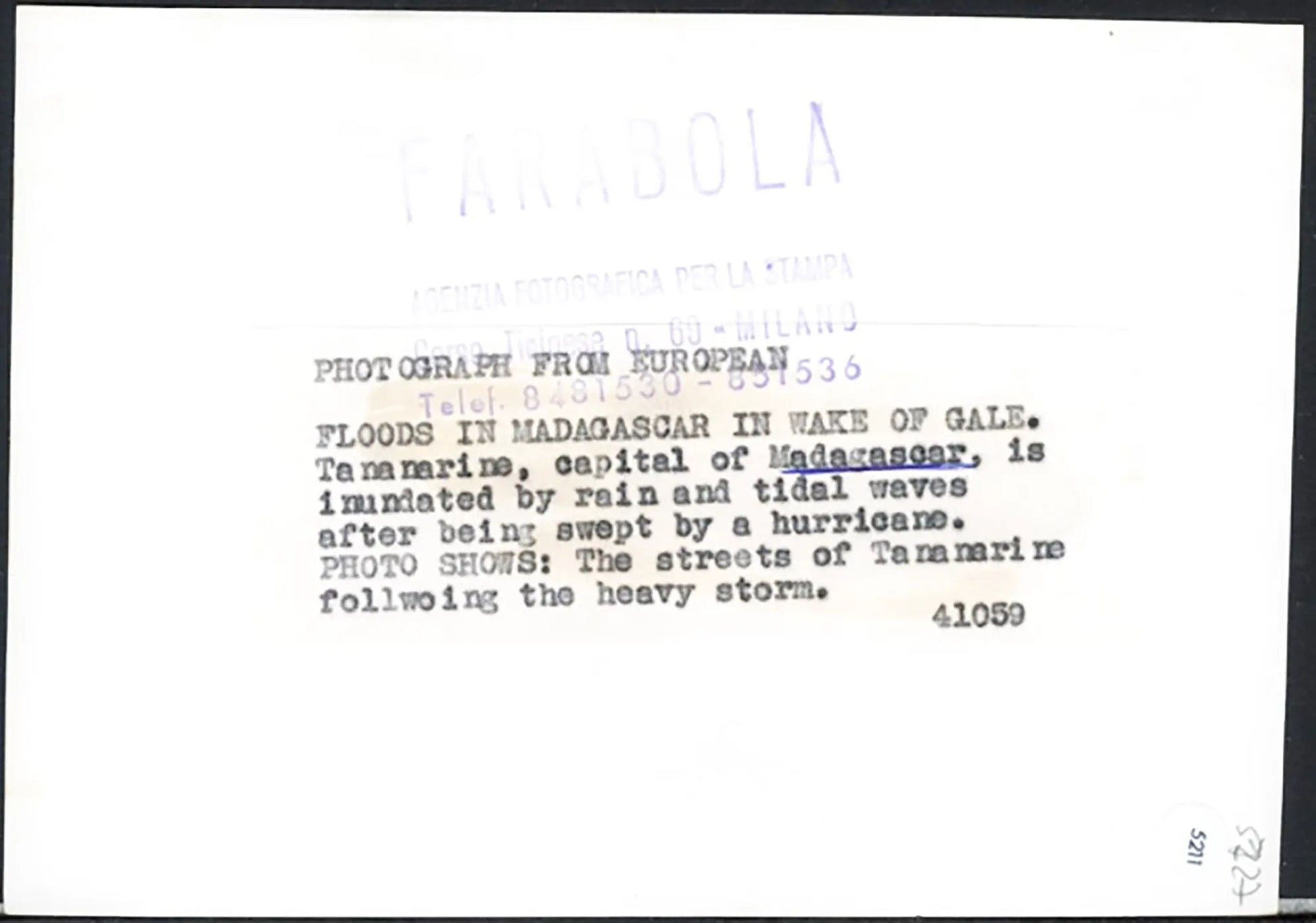 Inondazioni in Madagascar 1959 Ft 5211 - Stampa 13x18 cm - Farabola Stampa ai sali d'argento