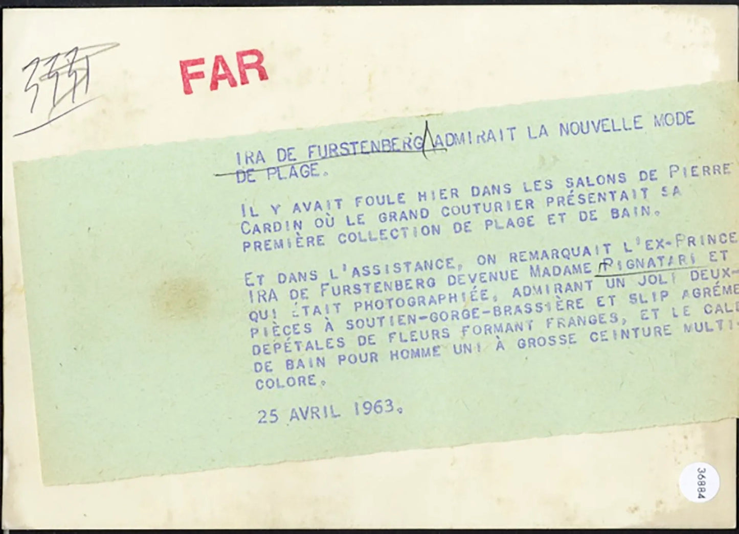 Ira von Furstenberg Sfilata Cardin 1963 Ft 36884 - Farabola Stampa ai sali d'argento