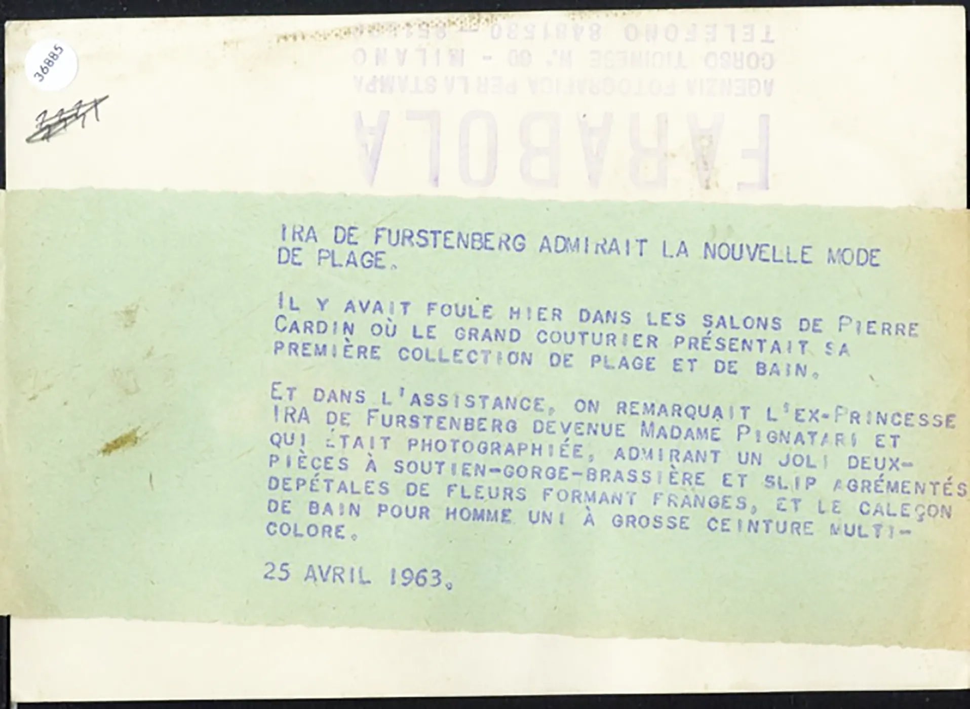 Ira von Furstenberg Sfilata Cardin 1963 Ft 36885 - Stampa 18x13 cm - Farabola Stampa ai sali d'argento