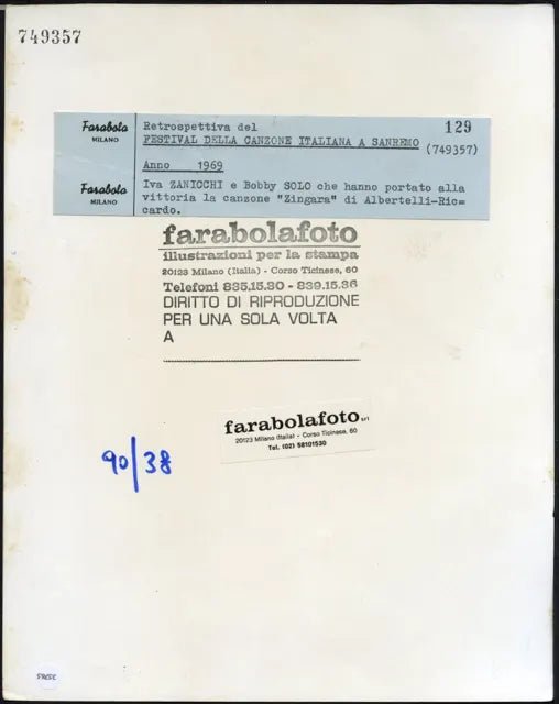 Iva Zanicchi Bobby Solo Sanremo 1969 Ft 35765 - Stampa 21x27 cm - Farabola Stampa ai sali d'argento