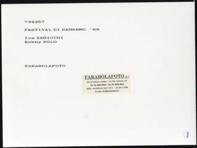 Iva Zanicchi Bobby Solo Sanremo 1969 Ft 35772 - Stampa 24x18 cm - Farabola Stampa ai sali d'argento (anni 90)