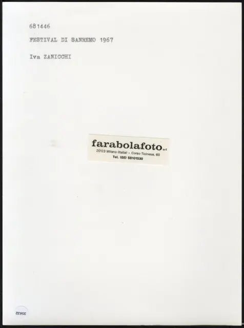 Iva Zanicchi Sanremo 1967 Ft 35632 - Stampa 24x18 cm - Farabola Stampa ai sali d'argento (anni 90)