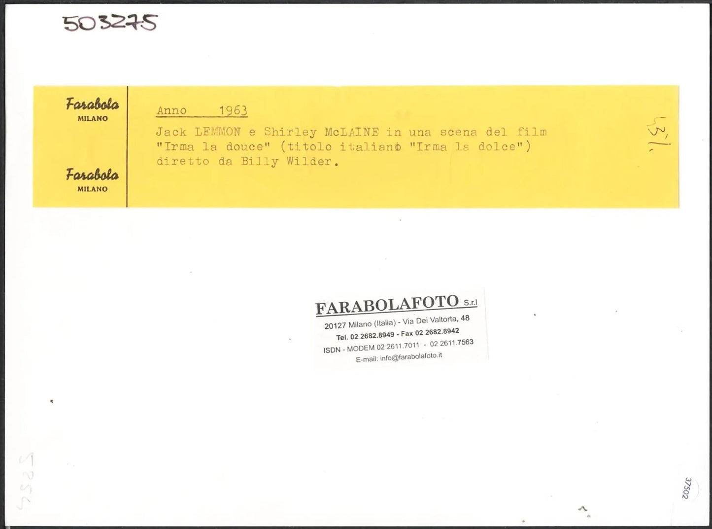 Jack Lemmon e Shirley McLaine film 1963 Ft 37502 - Stampa 24x18 cm - Farabola Stampa ai sali d'argento