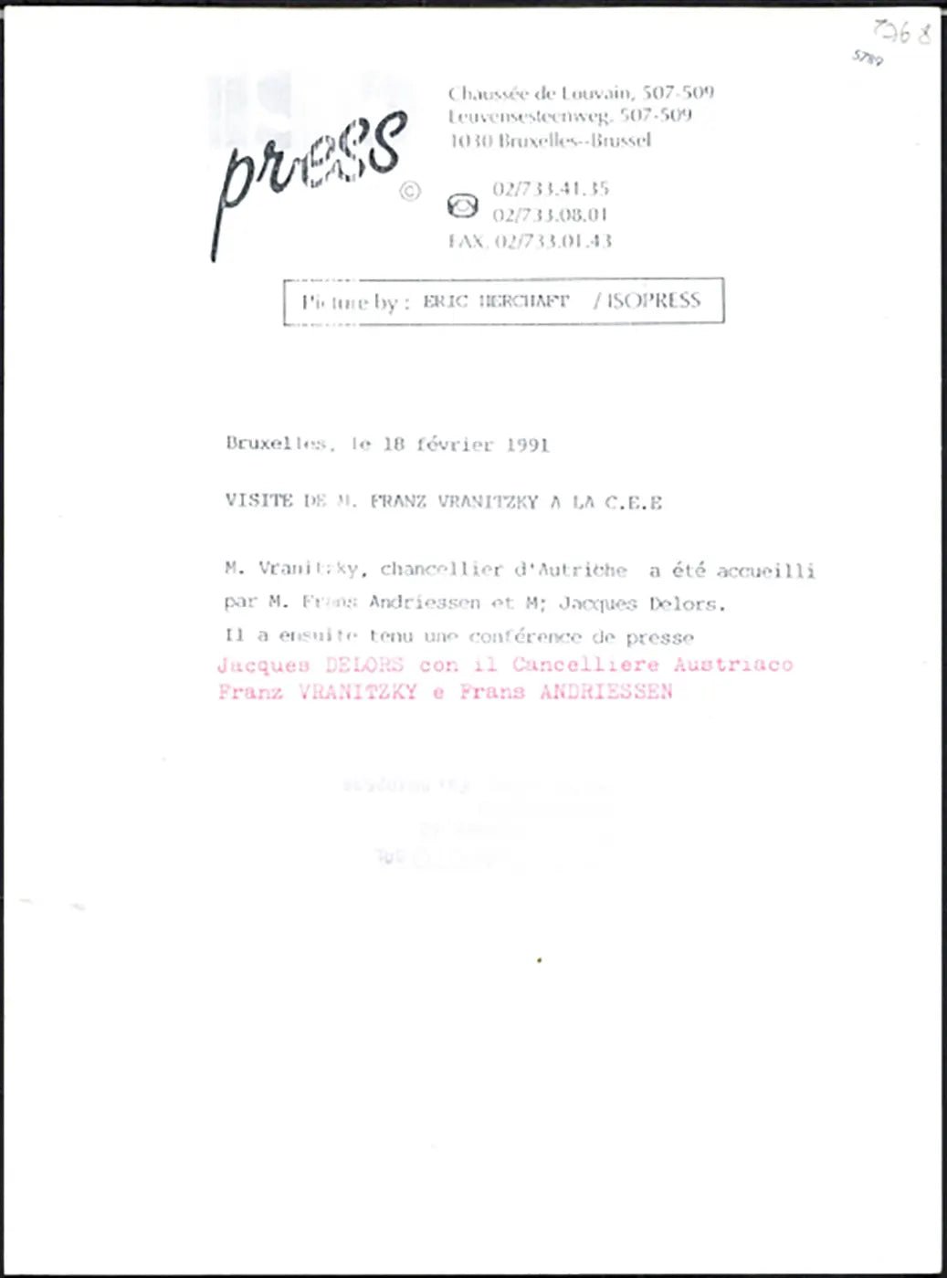 Jacques Delors e Franz Vranitzky 1991 Ft 5789 - Stampa 24x18 cm - Farabola Stampa ai sali d'argento