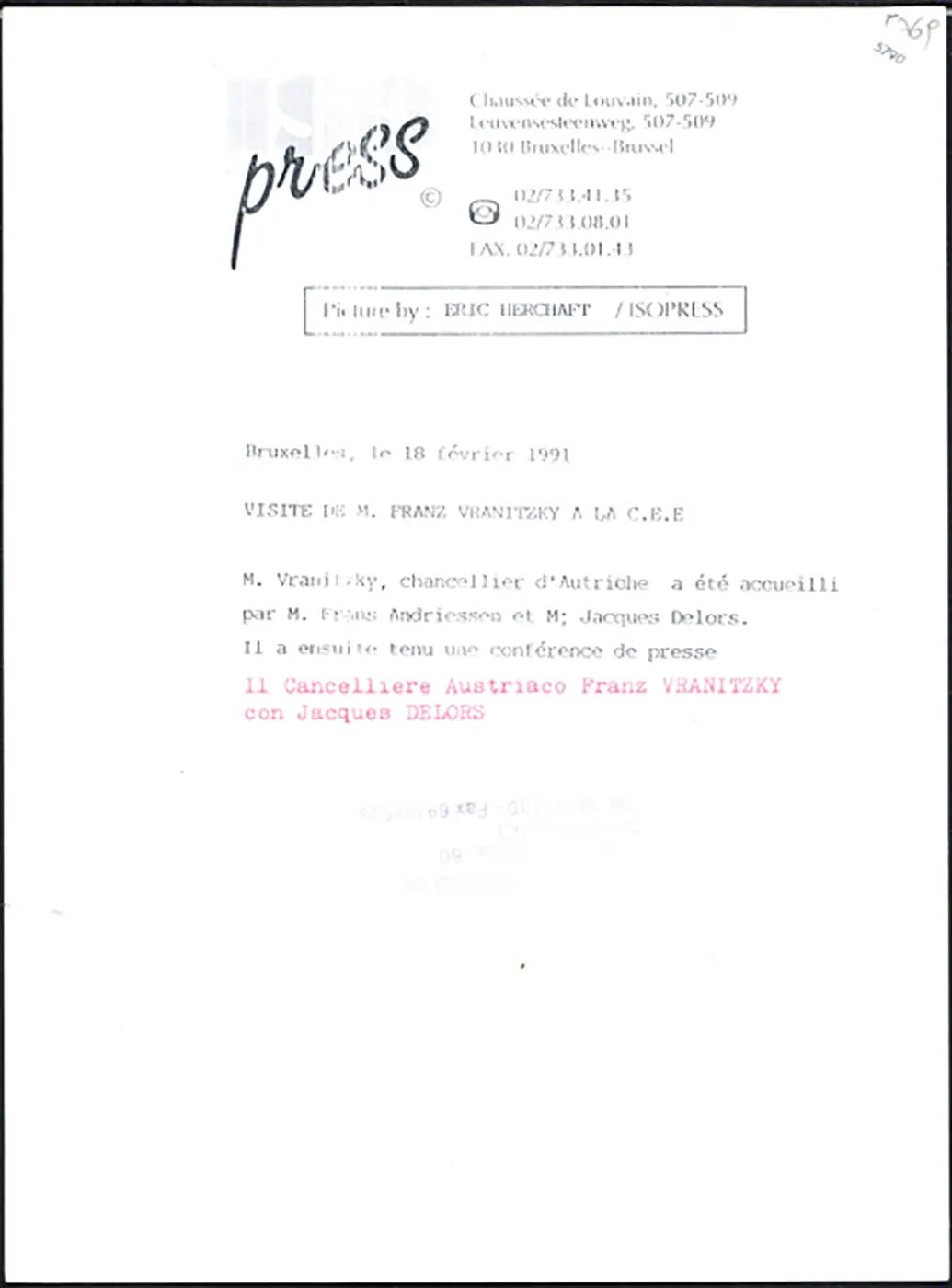 Jacques Delors e Franz Vranitzky 1991 Ft 5790 - Stampa 24x18 cm - Farabola Stampa ai sali d'argento