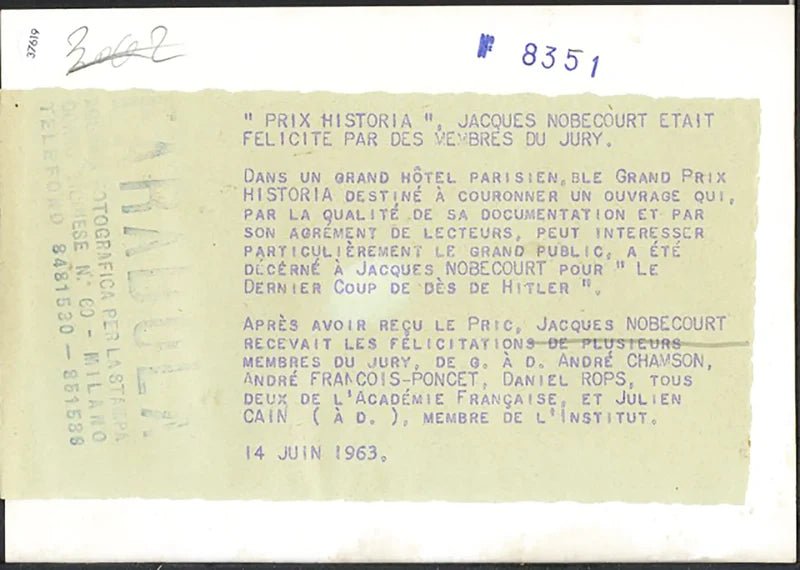 Jacques Nobecourt Premio Historia 1963 Ft 37619 - Stampa 18x13 cm - Farabola Stampa ai sali d'argento
