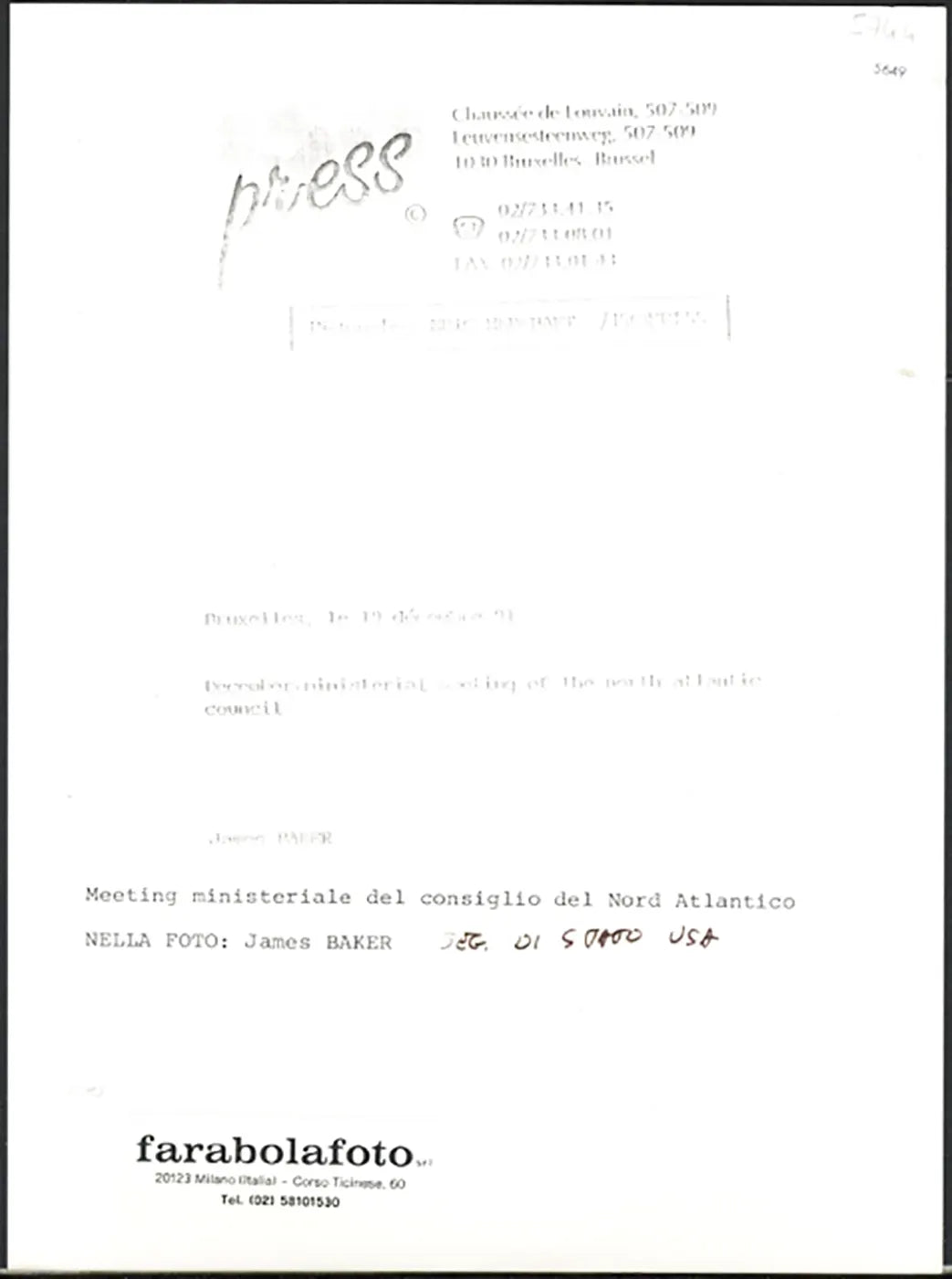 James Baker Segretario di Stato Usa 1991 Ft 5649 - Stampa 24x18 cm - Farabola Stampa ai sali d'argento