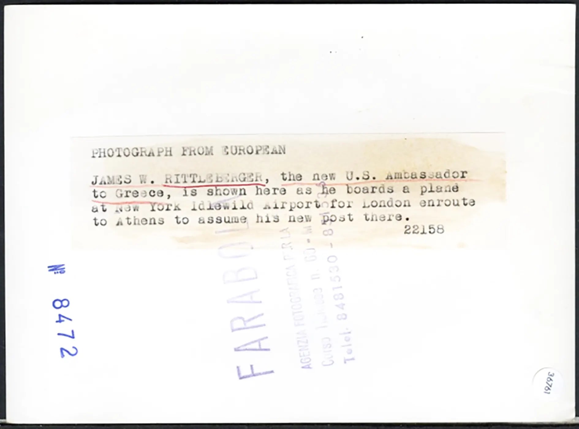 James Rittleberger Ambasciatore Usa 1958 Ft 36761 - Stampa 13x18 cm - Farabola Stampa ai sali d'argento