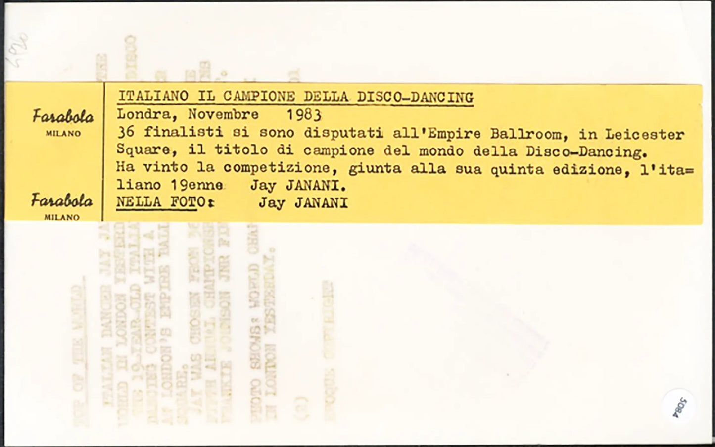 Jay Janani Campione Disco Dance 1983 Ft 5084 - Stampa 13x20 cm - Farabola Stampa ai sali d'argento