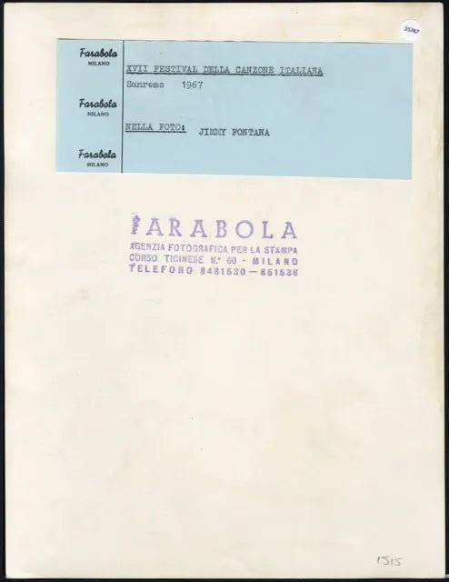 Jimmy Fontana Festival di Sanremo 1967 Ft 35747 - Stampa 21x27 cm - Farabola Stampa ai sali d'argento