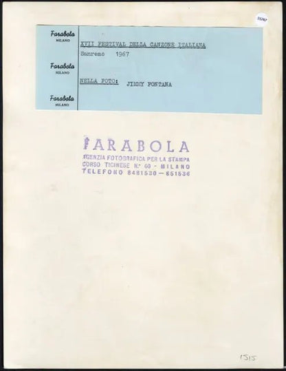 Jimmy Fontana Festival di Sanremo 1967 Ft 35747 - Stampa 21x27 cm - Farabola Stampa ai sali d'argento