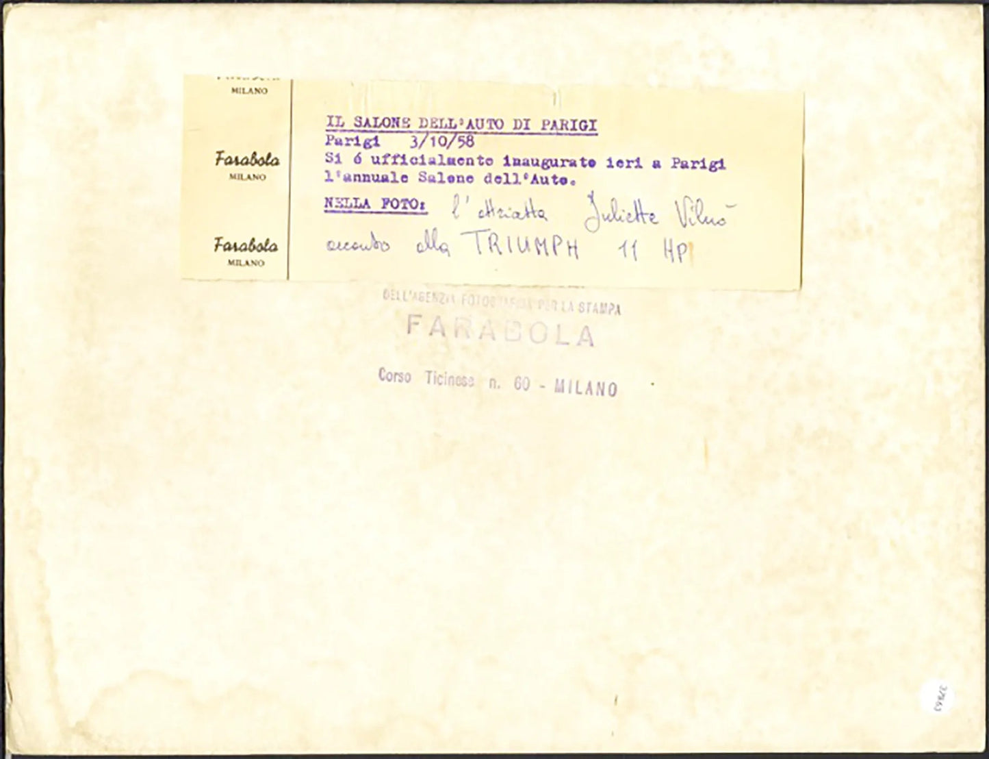 Juliette Vilnò e la Triumph 11 HP 1958 Ft 37863 - Stampa 21x27 cm - Farabola Stampa ai sali d'argento