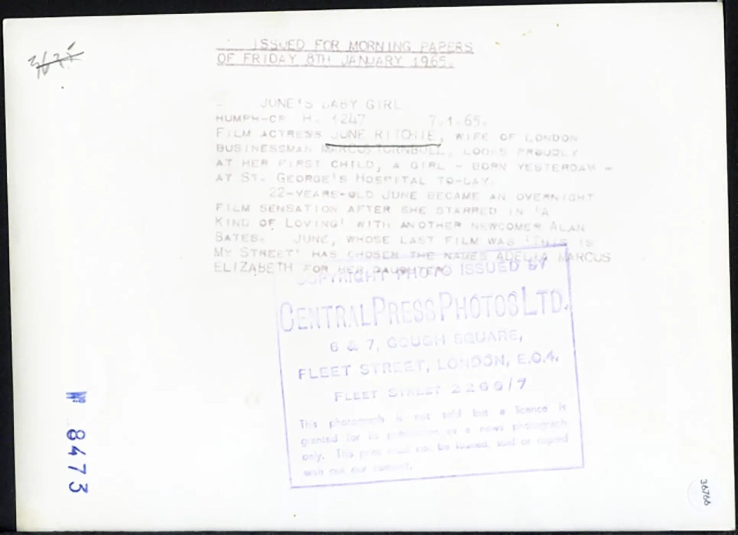 June Ritchie Londra 1965 Ft 36766 - Stampa 21x15 cm - Farabola Stampa ai sali d'argento