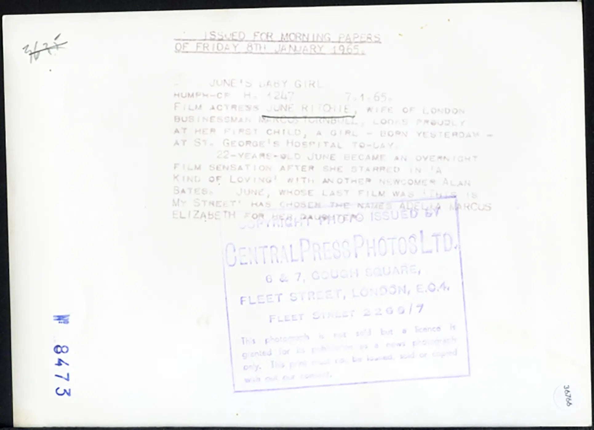 June Ritchie Londra 1965 Ft 36766 - Stampa 21x15 cm - Farabola Stampa ai sali d'argento