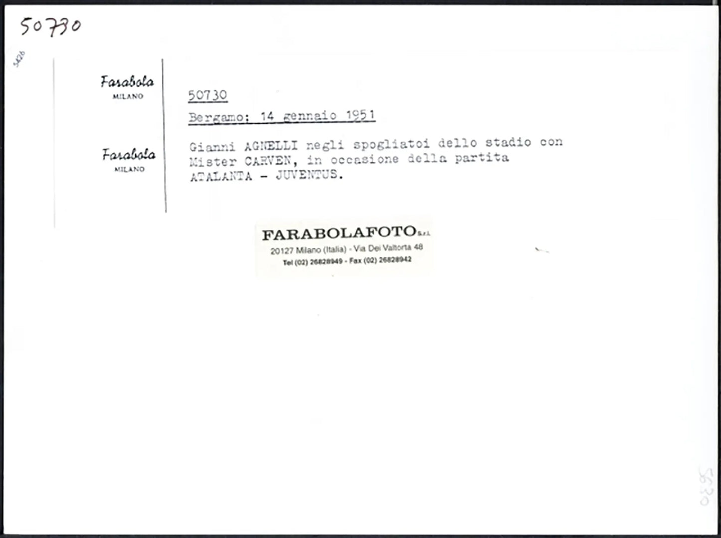 Juventus Agnelli e mister Carven 1951 Ft 5426 - Stampa 24x18 cm - Farabola Stampa ai sali d'argento (anni 90)